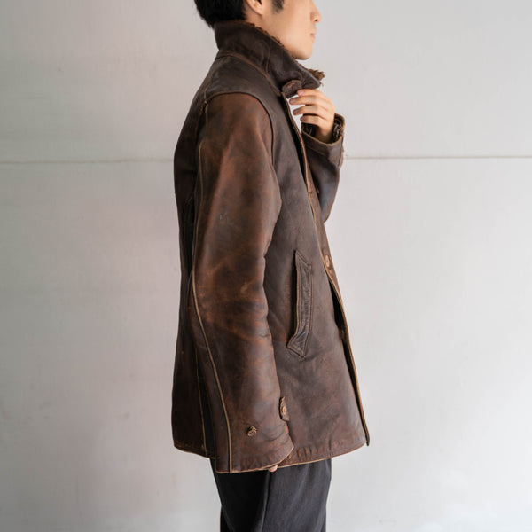 1940s France brown corbusier leather jacket -with fur-