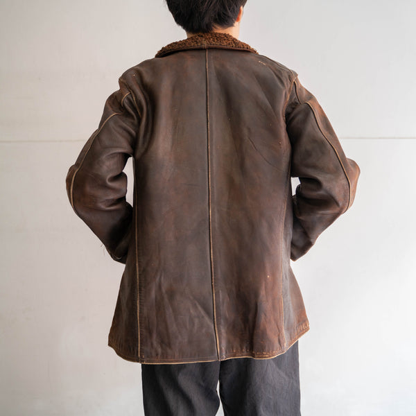 1940s France brown corbusier leather jacket -with fur-