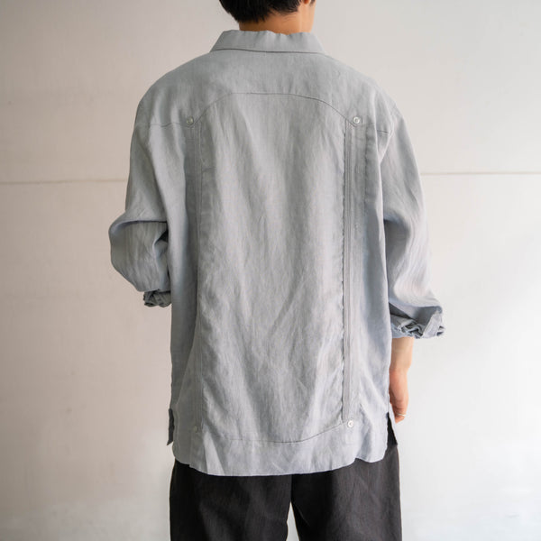 1990s light blue linen cuba l/s shirt -with embroidery-