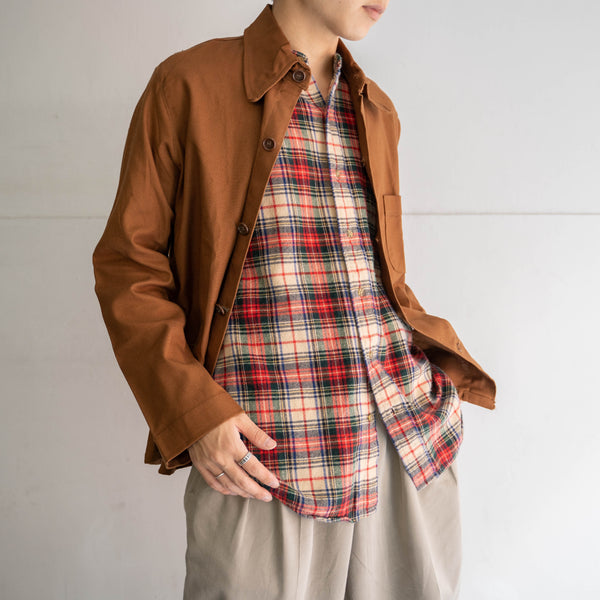 1990s red based multi stripe no collar  l/s shirt