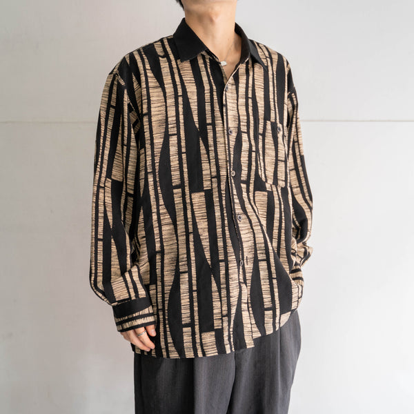 1990s black × beige all over pattern l/s shirt