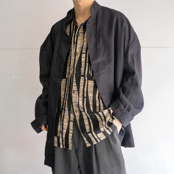 1990s black × beige all over pattern l/s shirt