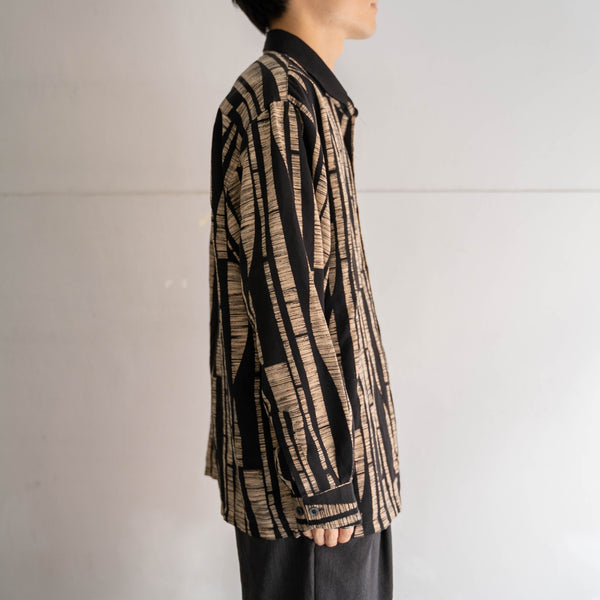 1990s black × beige all over pattern l/s shirt