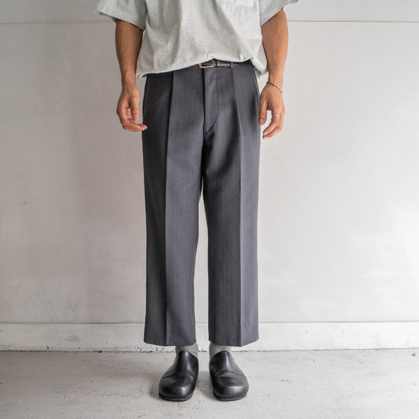 1960-70s Japan vintage gray base purple line wool slacks -dead stock-