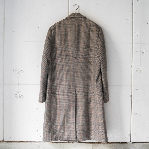 1980s Europe brown base check × houndstooth wool coat