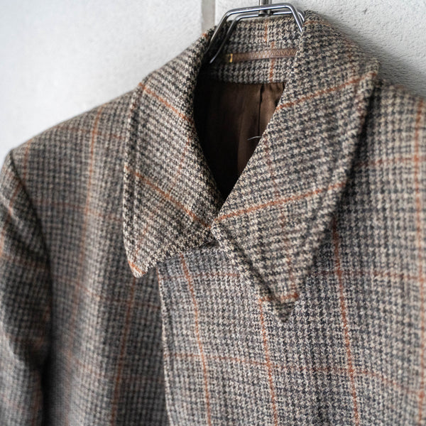 1980s Europe brown base check × houndstooth wool coat