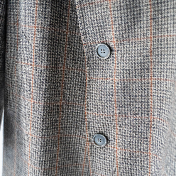 1980s Europe brown base check × houndstooth wool coat