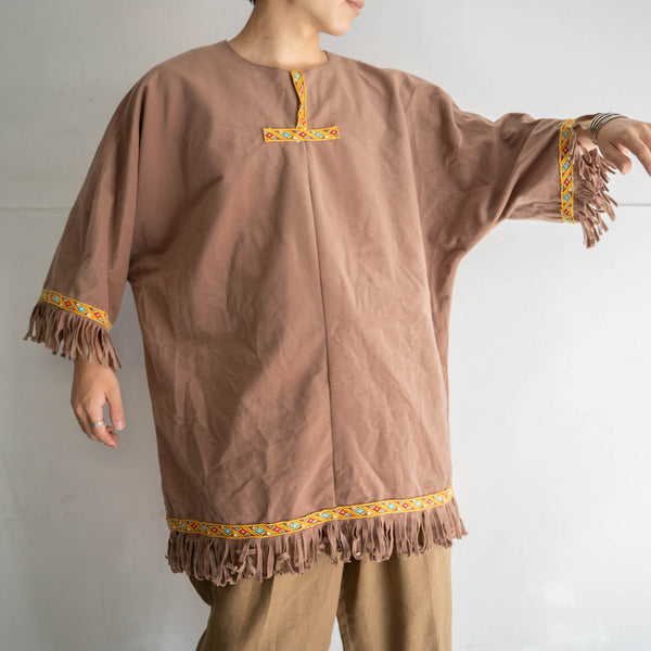 1990-00s brown fake suede ethnic smock jacket -3