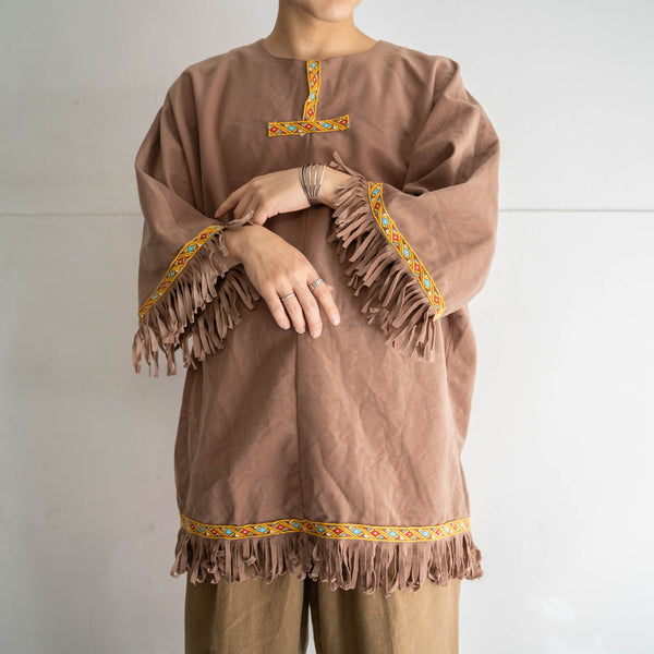 1990-00s brown fake suede ethnic smock jacket -3