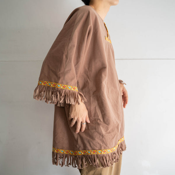 1990-00s brown fake suede ethnic smock jacket -3