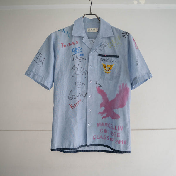 2000s blue chambray s/s shirt -hand painted-