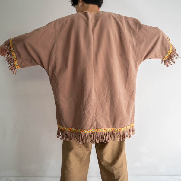 1990-00s brown fake suede ethnic smock jacket -3