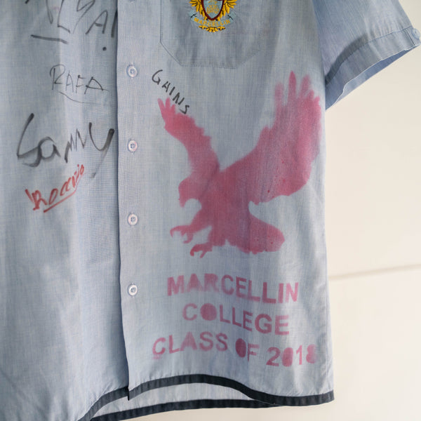 2000s blue chambray s/s shirt -hand painted-