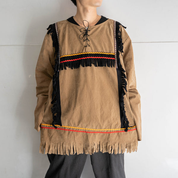 1990-00s brown fake suede ethnic smock jacket -2