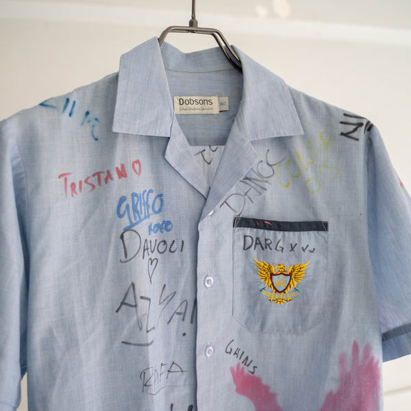 2000s blue chambray s/s shirt -hand painted-