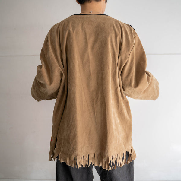 1990-00s brown fake suede ethnic smock jacket -2