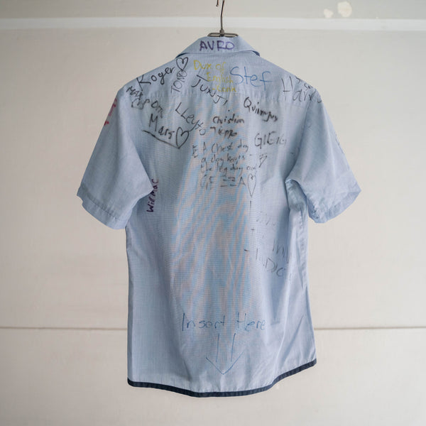 2000s blue chambray s/s shirt -hand painted-