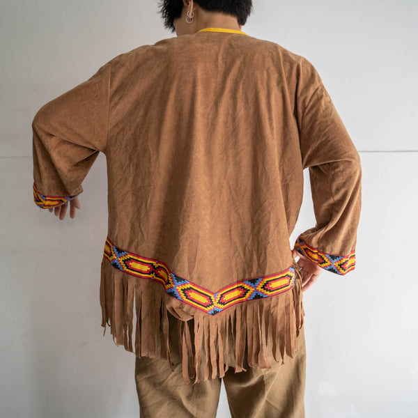 1990-00s brown fake suede ethnic smock jacket -1