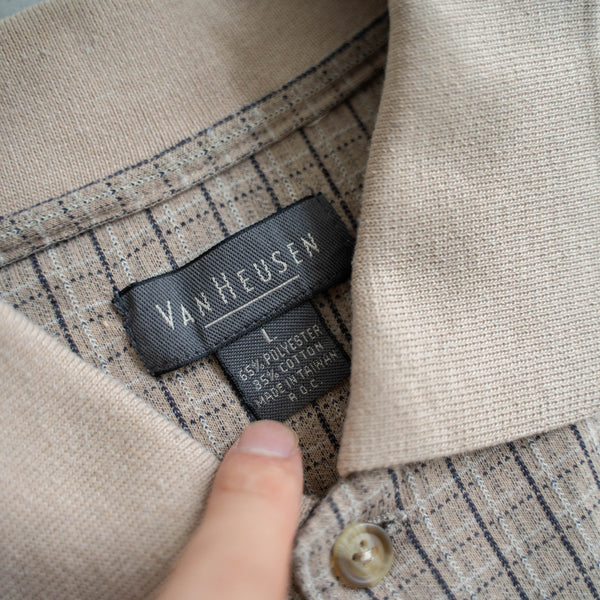 2000s light brown checked s/s polo shirt
