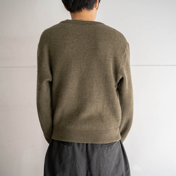 1980s French military olive v neck knit