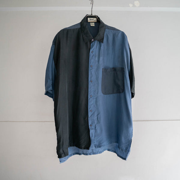 1990s blue × black silk 100 s/s shirt