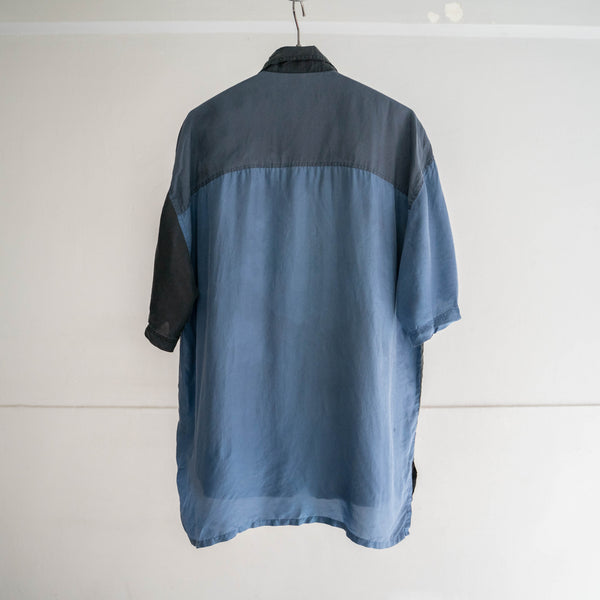 1990s blue × black silk 100 s/s shirt