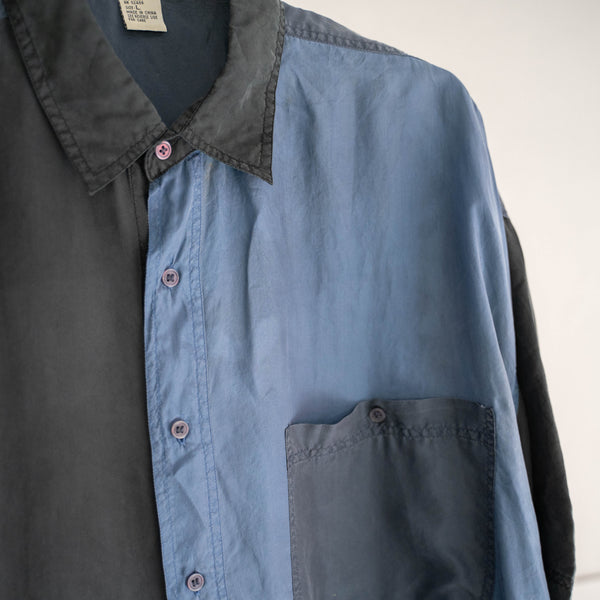1990s blue × black silk 100 s/s shirt