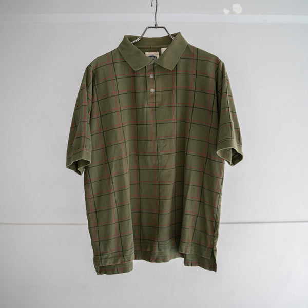 1990s olive checked cotton 100 s/s polo shirt
