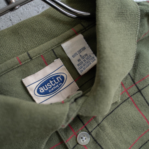 1990s olive checked cotton 100 s/s polo shirt