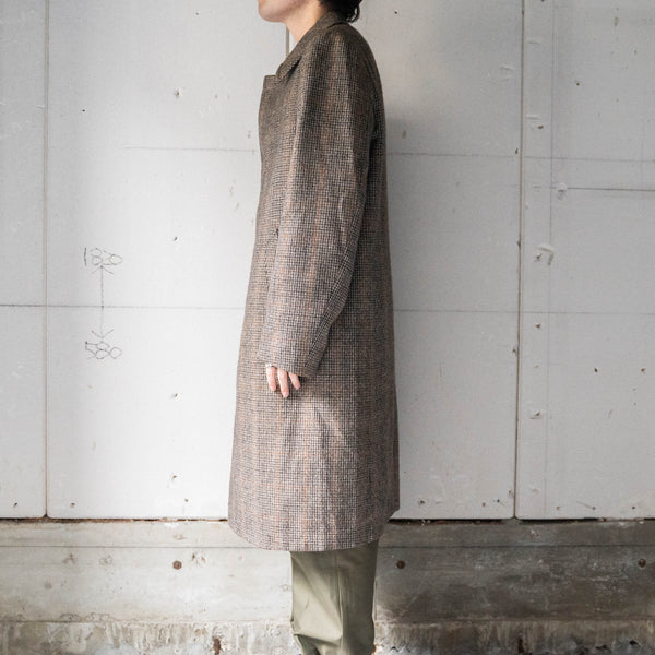 1980s Europe brown base check × houndstooth wool coat