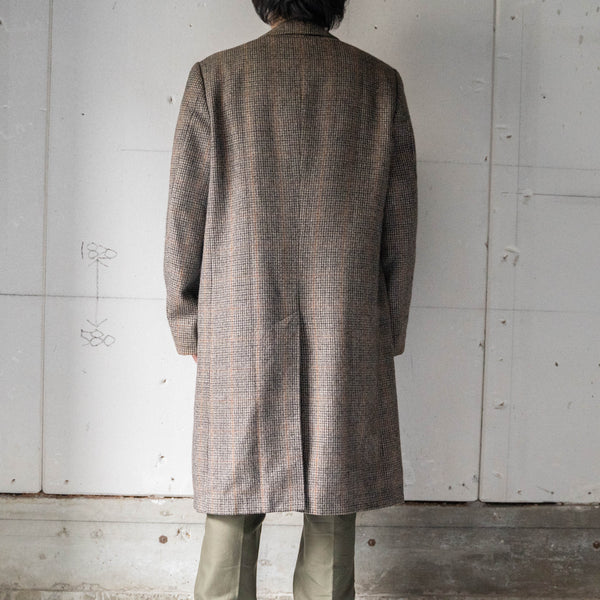 1980s Europe brown base check × houndstooth wool coat