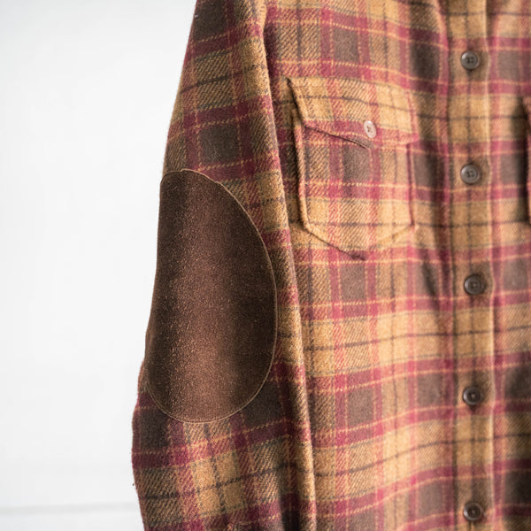1990-00s "GAP" brown × red checked wool shirt -with elbow patch-