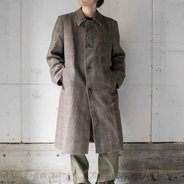 1980s Europe brown base check × houndstooth wool coat