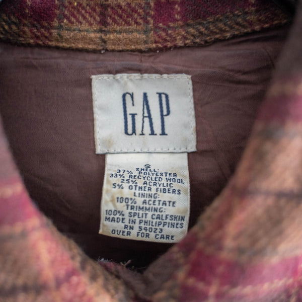 1990-00s "GAP" brown × red checked wool shirt -with elbow patch-