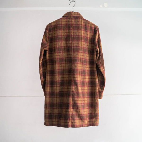 1990-00s "GAP" brown × red checked wool shirt -with elbow patch-