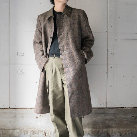 1980s Europe brown base check × houndstooth wool coat