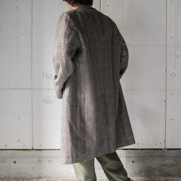 1980s Europe brown base check × houndstooth wool coat