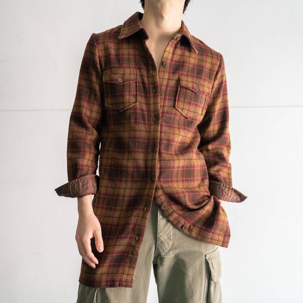 1990-00s "GAP" brown × red checked wool shirt -with elbow patch-