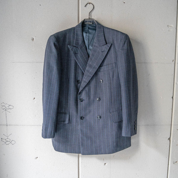 1970-80s Japan vintage navy × blue wool double breasted tailored jacket 'unusual pattern'