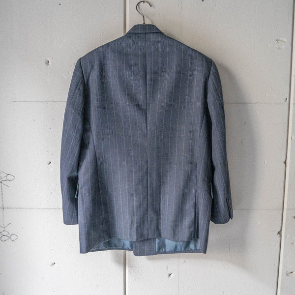 1970-80s Japan vintage navy × blue wool double breasted tailored jacket 'unusual pattern'