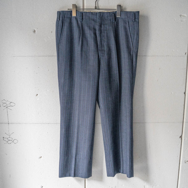 1970-80s Japan vintage navy × blue wool slacks 'unusual pattern'