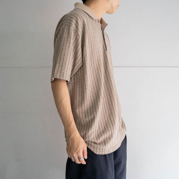 2000s light brown checked s/s polo shirt