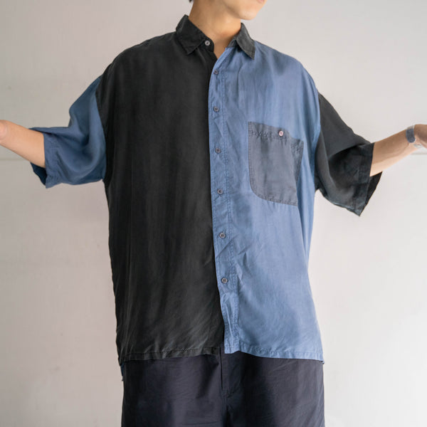 1990s blue × black silk 100 s/s shirt