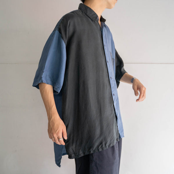 1990s blue × black silk 100 s/s shirt
