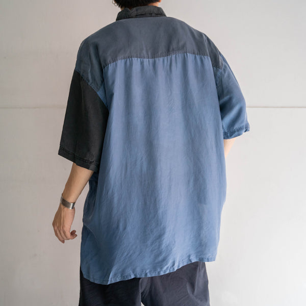 1990s blue × black silk 100 s/s shirt