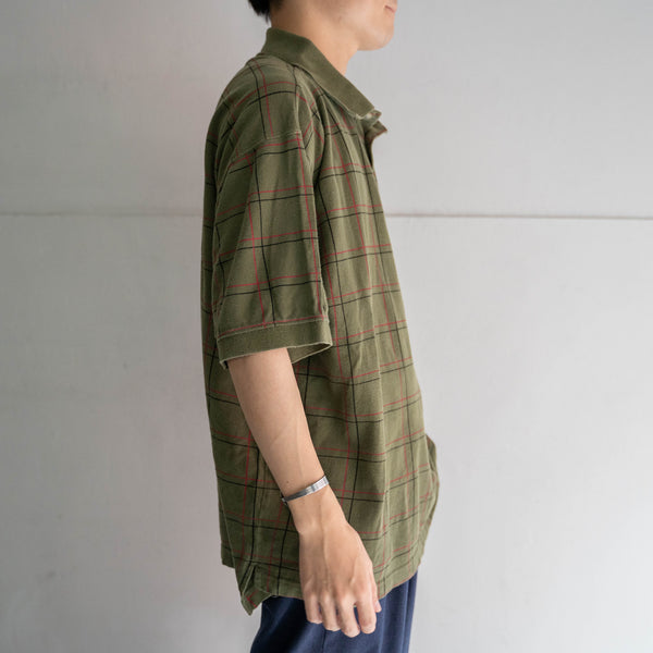 1990s olive checked cotton 100 s/s polo shirt