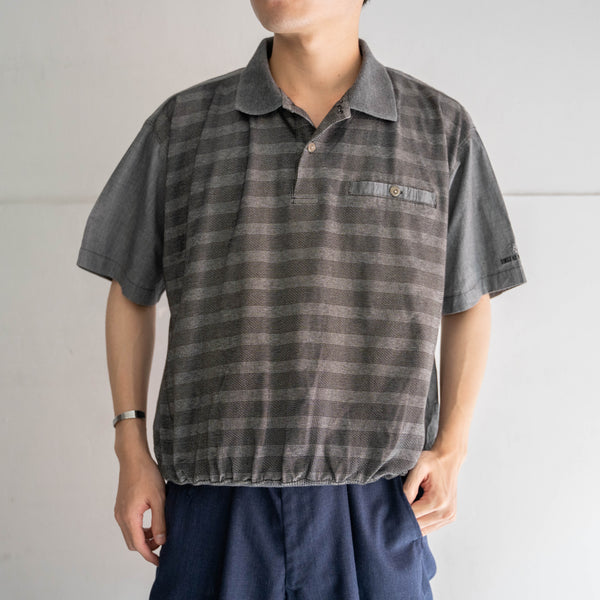 1990s gray checked s/s polo shirt