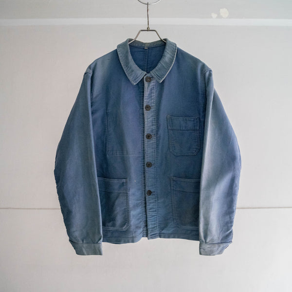 1950-60s France 'Adolphe Lafont' blue moleskin jacket -good fade-