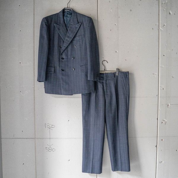 1970-80s Japan vintage navy × blue wool double breasted tailored jacket 'unusual pattern'