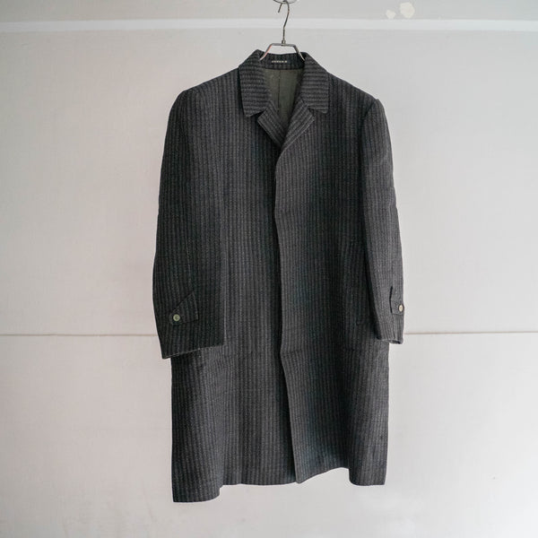 1970s Japan vintage black striped long coat -great fabric-